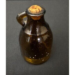 Vintage Brown Glass Jug With Cork Lid Miniature Decorative Bottle Growler Rustic
